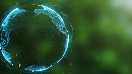 A glowing digital earth globe with america visible against a green background - Powered by Adobe