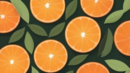 Flat Orange Fruit Wallpaper &ndash; Minimalist Citrus Pattern on Green Background