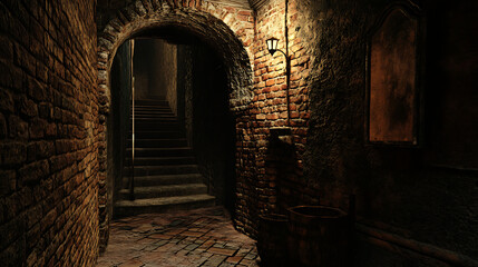 Dark alleyway interior view