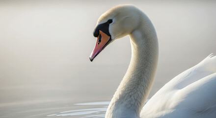 Fototapeta premium Close-Up of Swan with Soft Misty Background