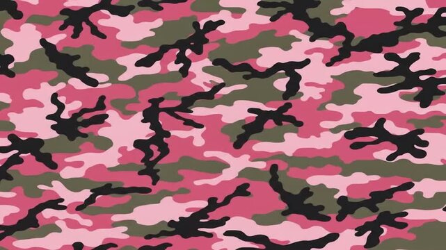 Closeup of Pink and Green Camouflage Fabric Pattern with Black Accents in High-Resolution for Fashion or Design Use