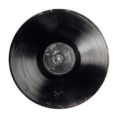 Vintage vinyl record showcasing intricate grooves and surface wear, perfect for collectors and music enthusiasts