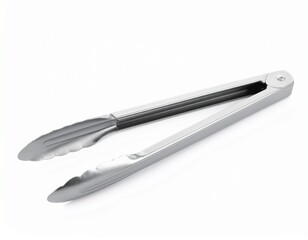 Fototapeta premium Kitchen tongs on a white background. Close-up metal kitchen tongs isolated on white 
