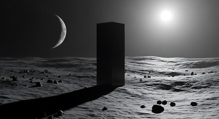 Fototapeta premium Photo of monolith on a moon surface under the moonlight in a science fiction scene