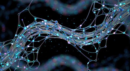 Neural Network with Interconnected Nodes and Synapses Representing Artificial Intelligence on a Dark Background