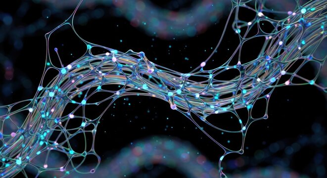 Neural Network with Interconnected Nodes and Synapses Representing Artificial Intelligence on a Dark Background