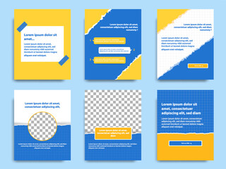 Blue yellow social media tutorial, tips, trick, did you know post banner layout template set with torn paper design element