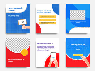 Red social media tutorial, tips, trick, did you know post banner layout template set with sticky paper note clips design element