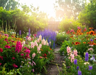 Obraz premium colorful flowers in the garden in the fresh morning