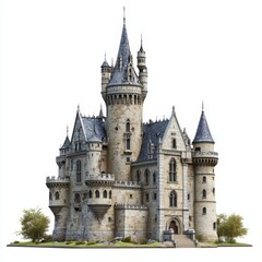 Fototapeta premium Photorealistic depiction of a grand gothic revival castle on a white backdrop.