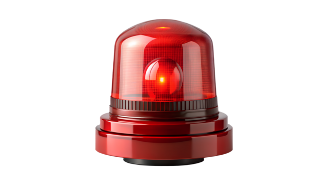 A red emergency light siren isolated on transparent background, used for warning and alerting people in critical situations, such as police, fire, or ambulance