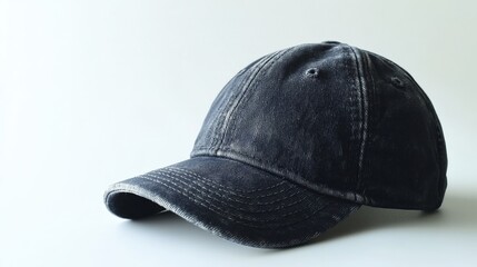 A stylish black denim baseball cap sits against a simple white background, perfect for everyday wear.