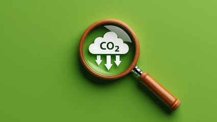 Magnifying glass over C O2 cloud with downward arrows 1