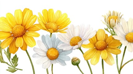 Fototapeta premium Watercolor yellow and white daisies
