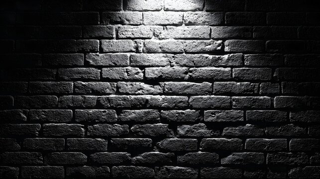 Dark brick wall with spotlight illumination.