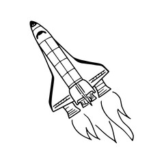 hand-drawn spacecraft with rocket flames