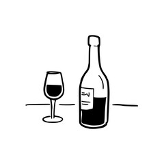 still life with red wine bottle and glass
