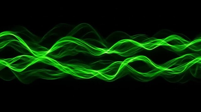 Abstract green waves flowing horizontally on a black background creating a pattern - Powered by Adobe