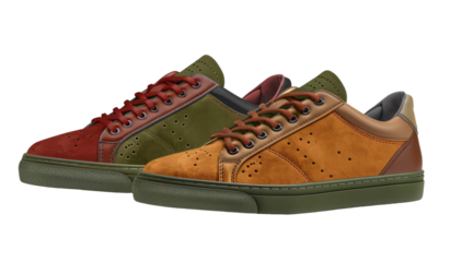 Pair of multi-color leather sneakers.  Detailed stitching