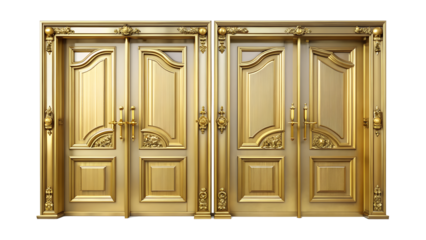Ornate golden doors isolated on transparent background, showcasing luxury design, vintage style, and classic architecture, a symbol of entrance and security