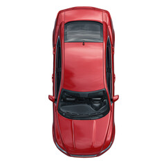 Fototapeta premium Red sedan parked on a clean urban road with clear blue sky in the background during midday in spring