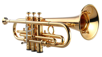 high quality stock photo of a golden trumpet isolated on white background PNG , AI   GENERATED
