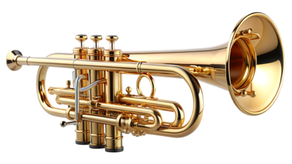 high quality stock photo of a golden trumpet isolated on white background PNG , AI   GENERATED