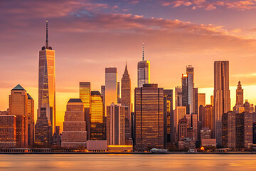 panoramic view of city skyline during golden hou