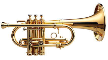 Naklejka premium high quality stock photo of a golden trumpet isolated on white background PNG , AI GENERATED