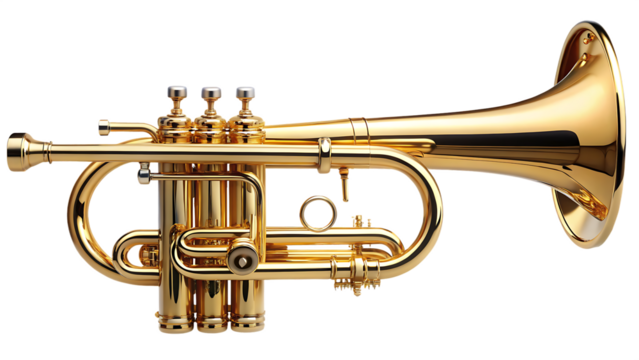 high quality stock photo of a golden trumpet isolated on white background PNG , AI   GENERATED