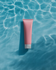 Pink Cosmetic Tube Floating in a Pool