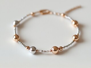 Delicate anklet with alternating silver and gold beads