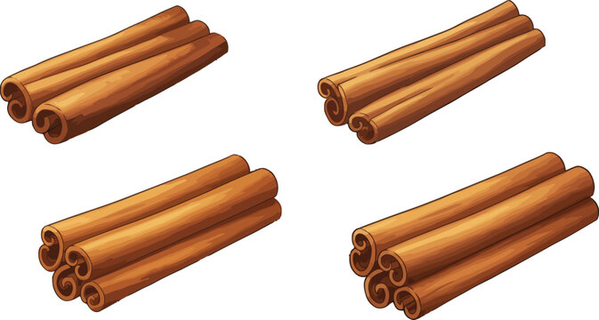 Arrangement of aromatic cinnamon sticks isolated for culinary concepts