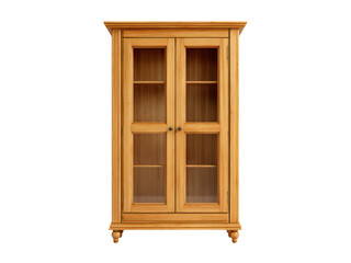 Wooden display cabinet with glass doors and shelves image, Isolated, Png Transparent Background