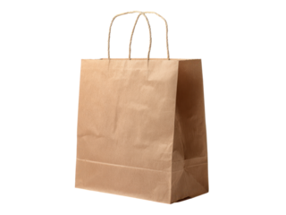 Simple brown paper shopping bag with twisted handles kraft, Isolated, Png Transparent Background