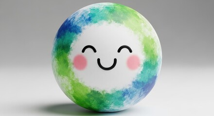 Happy earth with watercolor texture and smiling face representing environmental awareness and sustainable living for a better future