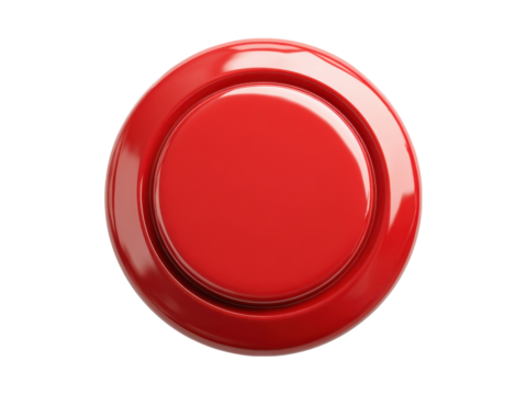 Shiny red circular button with raised edge and flat center glossy, Isolated, Png Transparent Background