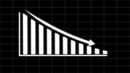 Falling Chart with Arrow Animation, Animated Financial Crisis Chart with Trend Line Graph, Down business graph icon animation on black background.