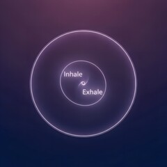 Relaxing purple and pink gradient background with a circular design featuring the words 'Inhale' and 'Exhale', conveying a calm
