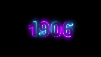 Glowing Neon 1901 neon line text. Abstract 1901 neon text animation ,For neon color Glowing neon number text background 4k video animation . 1901 title metal text 