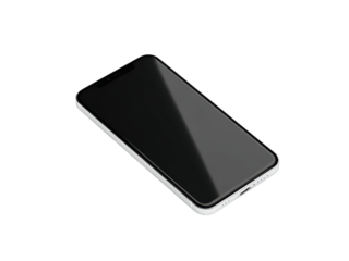 A smart black smartphone with a blank screen is isolated on a white background, representing modern wireless communication technology, Isolated, Png Transparent Background