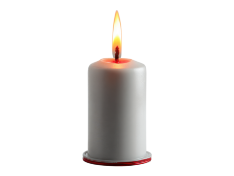 White candle with red base burning brightly against black flame, Isolated, Png Transparent Background