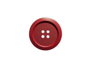 Fototapeta premium Round red sewing fastener with four dark holes and raised edge button clothing, Isolated, Png Transparent Background