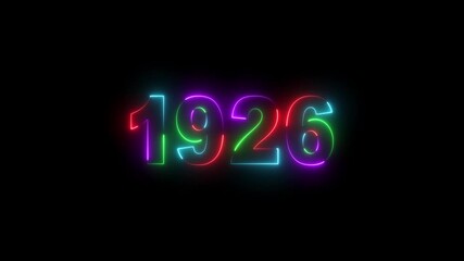 Glowing neon 1926 text with screen effects of technological failures. Concept of counting years. Past year technology concept black background