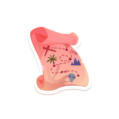 Cartoon treasure map on an old scroll for an adventure quest