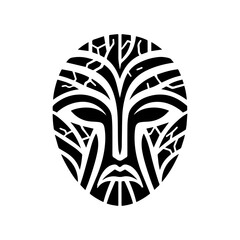 tribal mask shaped by earth, with cracked texture lines