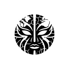 tribal mask shaped by earth, with cracked texture lines