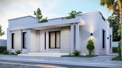 3D illustration of a contemporary one-story villa 2