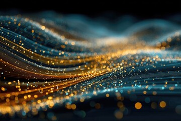 Abstract digital waves of gold and teal