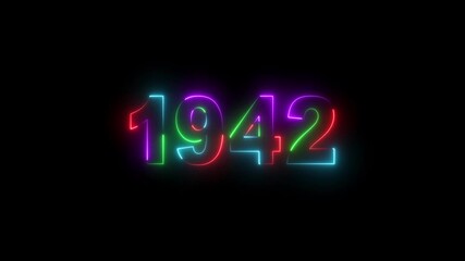 1942 neon line text. Abstract 1942 neon text animation ,For neon color Glowing neon number text background 4k video animation .